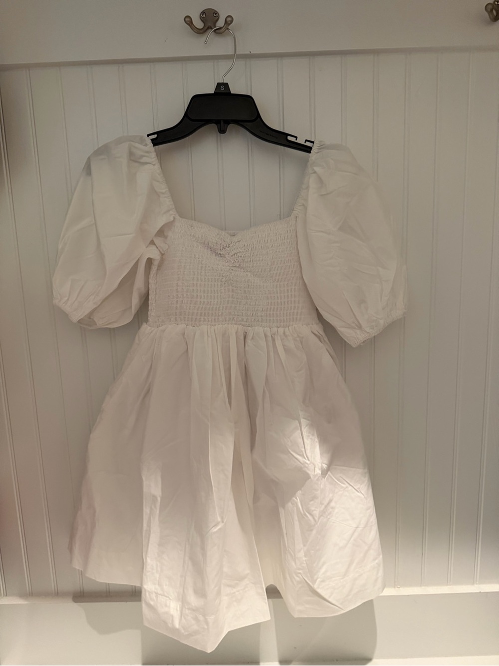 White Puff-Sleeve Smocked Bodice Kids Dress